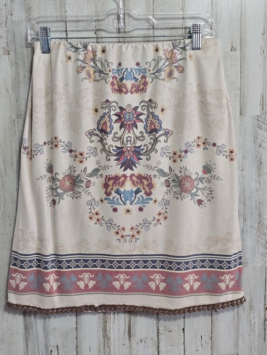 Wrangler Dresses & Skirts - Wrangler Beige Floral Western Boho Pom Pom Fringe Skirt Size Large